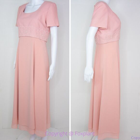 Maggy London vintage pink fake two-piece maxi dress with pearl floral, 6 - Picture 3 of 16